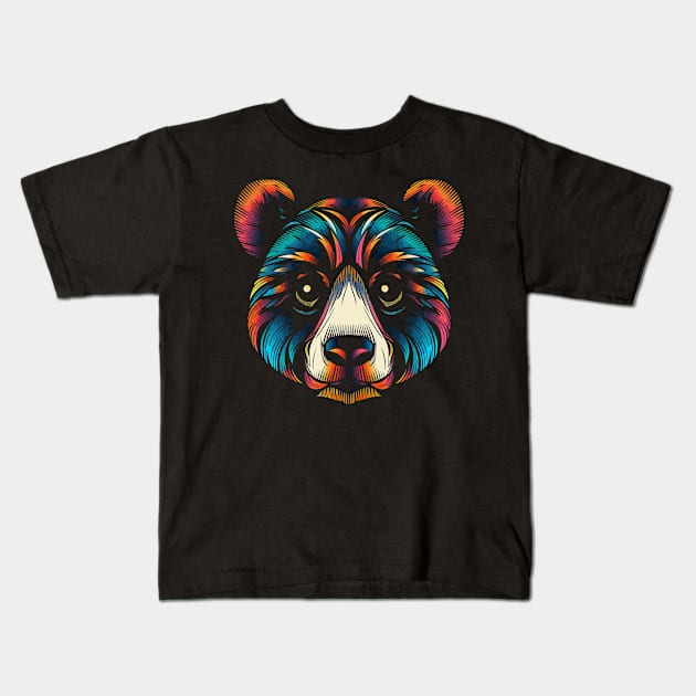 Colorful Bear Head Illustration Kids T-Shirt by TeeTrendz